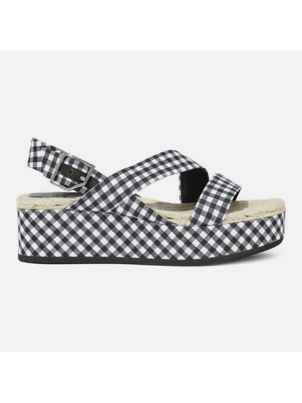 New Rag & Bone MEGAN SANDAL NAVY GINGHAM platform size 7 (Europe 37)